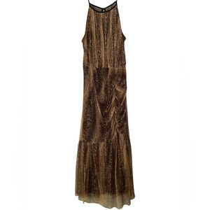 Candalite Dress Womens Y2K M  Brown Sparkle Maxi Cocktail Event Tulle Ruched EUC